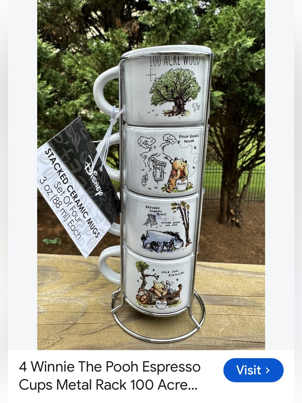 #3096**Disney Winnie the Pooh Stacked Ceramic Espresso Mugs in White and Green